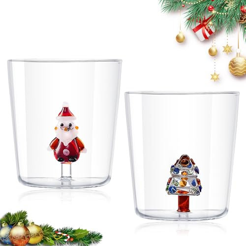 Set De 2 Tasses à Café En Verre De Noël,300ml Forme D'Arbre De Noël, Double Paroi Isolante,Couvercle Et Cuillère Dorée Pour Latte, Macchiato Ou Thé Au Lait,Cadeau Noel Pour Femme,Amis Ou Famille