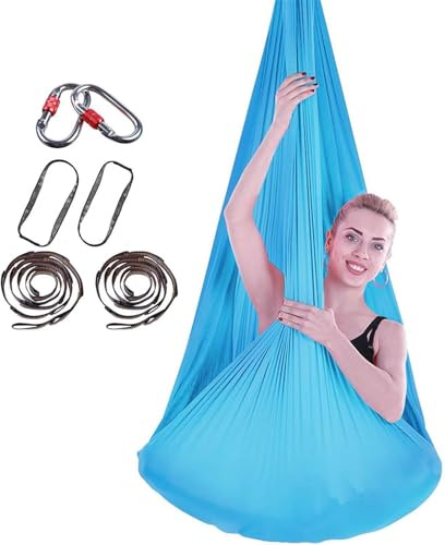PRMTYUP Aerial-Yoga-Handtuch, DIY-Premium-AusrüStung Yoga-Tuch, Elastisches Anti-Schwerkraft-Yoga-Set Mit HäNgematte Mit StoffzubehöR, Verstellbare Yoga-HäNgematte,008,4m