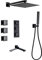KFTLDYZL Regenduschsystem, schwarzes Thermostat-Duscharmatur-Set mit drehbarem Wannenauslauf und 3 Körper-Sprühdüsen, wandmontiertes Dusch-Kombi-Set, Messing-Regenmischbatterie mit Dusche,