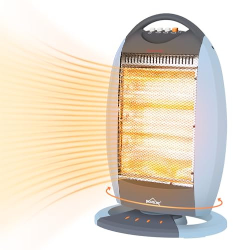 Homelux Heizstrahler 3 Heizstufen Halogen Heizgerät, Oszillierendes Halogen Heizung,1200W, Kein Rauschen, Sicherheit Schutz