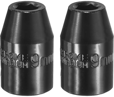 sourcing map 2pcs 6 Point Impact Socket 9mm Shallow Metric Hex Socket 1/2 Square Drive Electrophoretic Coating CR-V Steel for Industrial Grade Spindle Axle Nut Socket, Black
