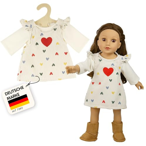Heless 2530 - Puppenbekleidung ''Herz-Konfetti'', 2-teiliges Set mit Kordkleid und T-Shirt, für Puppen und Kuscheltiere der Größe 35-45 cm