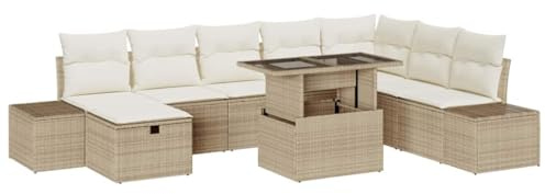vidaXL 9-teiliges Gartensofa-Set in Beige aus Poly-Rattan mit Kissen. Perfekt für gesellige Runden und entspanntes Chillen. Stylische Möbel für Deine Terrasse oder den Patio.