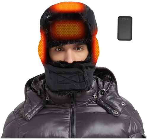 CYCYHEAT Beheizte Mütze – Warme Trappermütze mit 5V USB 4000 mAh Akku für Damen und Herren