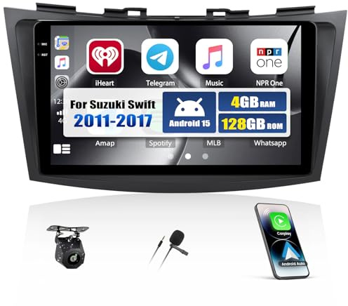 CAMECHO 4+128G Android 15 Navi Autoradio für Suzuki Swift 2011-2017 | 9 Zoll +Rückfahrkamera, Wireless Carplay Android Auto Bluetooth Radio, FM/RDS GPS WiFi