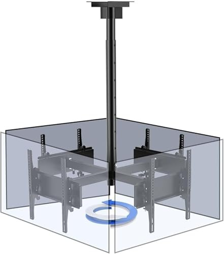 Bras de Moniteur Support de Montage TV au Plafond - Support de Montage TV au Plafond à Quatre côtés, 32 à 50 Pouces, Mouvement Complet, Support d'écran Plat/incurvé à 4 mouvements, Hauteur télescopiq