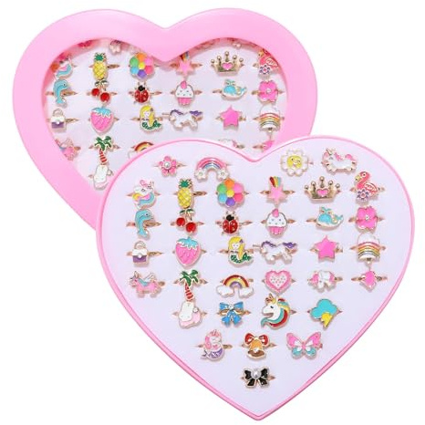 ZGDYi 36 Stück Kinderringe Mädchen Set — Einstellbare Ringe Kinder mit Einhorn, Cartoon Designs, Schmuckringe Mädchen 4-12 Jahre, Kinderschmuck Set für Geburtstag Party, Weihnachten, Geschenke