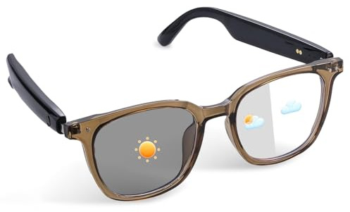 Tulbeys Smart Glasses für Damen, Bluetooth Brille mit photochromer Linse, Touch-Steuerung, Sprachassistent für klaren Ton, Braun Rahmen und Schwarz Bügel, perfekt für drinnen und draußen