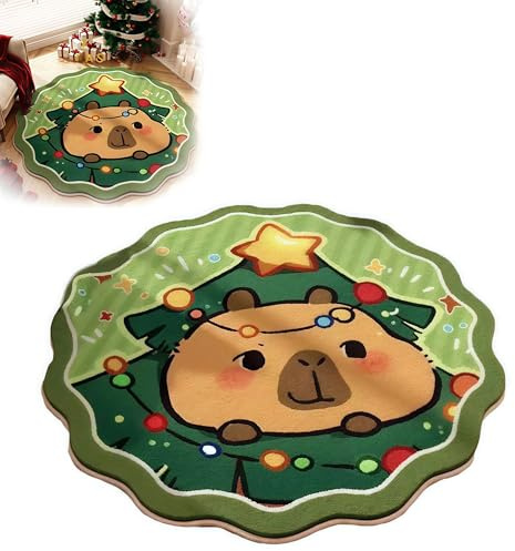 MyrkalaToy Merry Christmas Area Rug Capybara - Capybara Bathroom Decor Mat Cute Funny Bath Mat for Kitchen Home Decor Washable Runners for Bedroom Holiday Festive Decor (60 * 60cm) (brown)