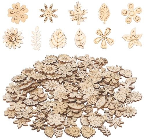 150 Stücke Streudeko Holz,Kleine Holzformen Holz Baumscheiben Kleine Holzblätter Blumen DIY Holzscheiben Anhänger Miniatur-Holzblumen Basteln zum Geburtstag Streudeko Weihnachtsdeko Scrapbooking
