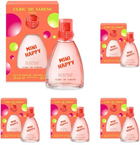 ULRIC DE VARENS - Eau de Parfum Mini Happy – blumig, fruchtig, orientalisch – Damenduft – Zerstäuber – Frankreich – 25 ml (Packung mit 5)