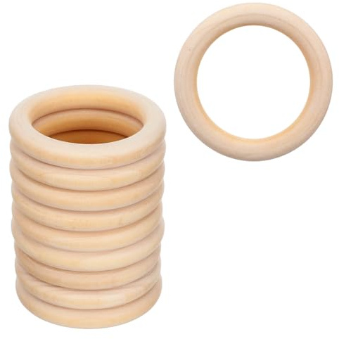 10 Stück Holzringe Zum Basteln Holzring Natürlich Holz Ringe, Holzringe Zum Basteln Makramee für Anhänger DIY Schmuckherstellung Zubehör Naturholzreifen 64 mm Handwerk Ring Anhänger