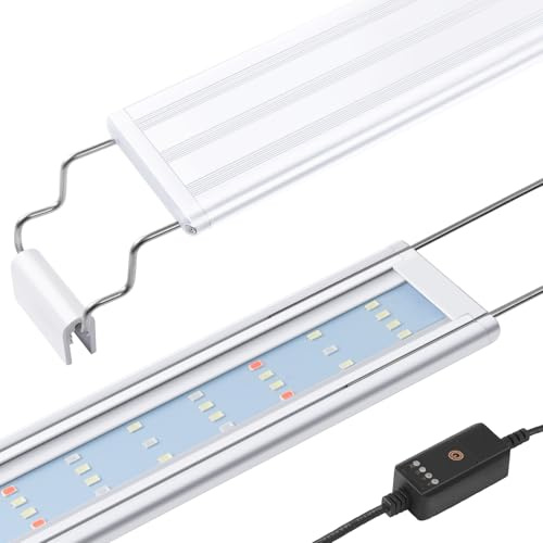 FEDOUR Luz Acuario LED de Espectro Completo - 30cm 40cm 60cm Luces Clásica para Peceras con LED RGB, con Temporizador y Soportes Extensibles Estables