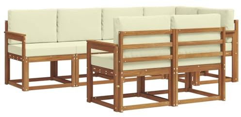 vidaXL Outdoor-Sofagarnitur mit Kissen 7 pcs Natur und Creme, Garten Lounge Set, modernes Outdoor-Sofa, Bequeme Gartenmöbel, massives Holz-Sofa, vielseitige Garten-Couch