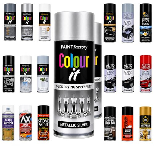 VR ANGLE 2 x Metallic Silver Spray Paint 400ml Quick Drying Aerosol Paint for Metal Wood Plastic Ceramic Glass DIY Craft Automotive Touch Up Indoor Outdoor Decorative Finish