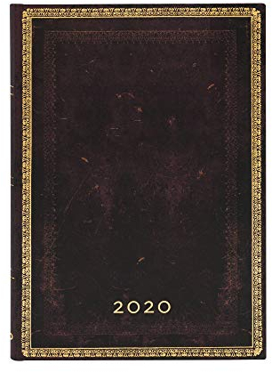 Paperblanks 12-Monatskalender 2020 | Schwarzes Marokkoleder |Horizontal | Midi (180 x 130 mm)