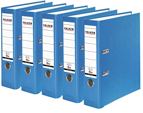 Original Falken 5er Pack PP-Color Kunststoff-Ordner. Made in Germany. 8 cm breit DIN A4 Pastell-Farbe aqua Vegan Ringordner Aktenordner Briefordner Büroordner Plastikordner Schlitzordner