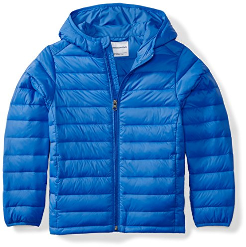 Amazon Essentials Boys' Lightweight Water-Resistant Packable Hooded Puffer Jacket, Blue, 10 Years