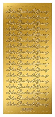 Ursus 593000115 - Kreativ Sticker Liebe, Glaube, Hoffnung, gold, 5 Stickerbögen, selbstklebend, leicht abziehbar, ideal für Kartengestaltung, Scrapbooking und Dekorieren von Geschenken