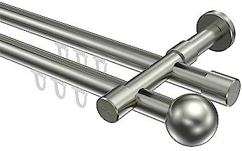 Interdeco Innenlauf Gardinenstange Edelstahl-Optik 2-läufig 20 mm Ø Prestige Luino, 100 cm