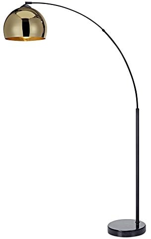 Lampadaire Arquer arc lampe de salon abat-jour doré pied marbre noir Teamson Home VN-L00012-EU