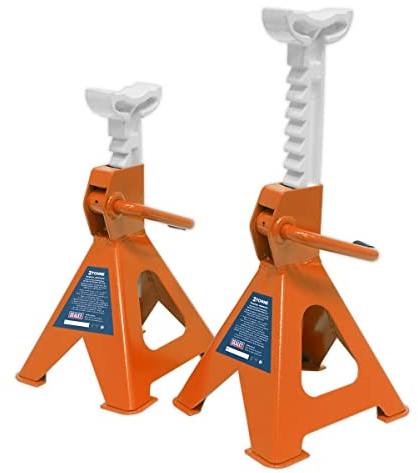 Sealey Ratchet Type Axle Stands Pair - 2 Tonne Capacity Each - ORANGE Steel Base