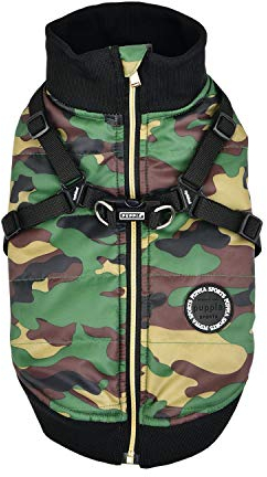 Puppia Hundejacke für kleine Hunde und mittelgroße Hunde - wasserdicht und mit Fleece gefüttert für angenehme Wärme - Hundemantel mit Geschirr, Camouflage, XXL, PLSD-VT1668-CA-XXL