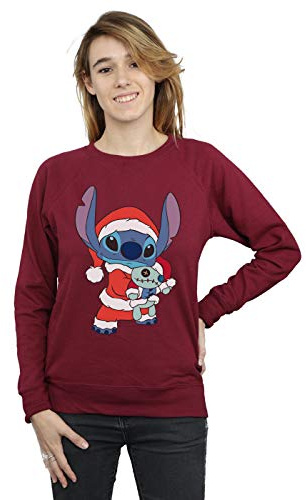 Disney Women's Lilo And Stitch Stitch Christmas Sweatshirt Burgundy Large