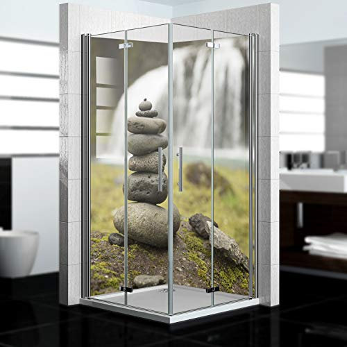 dedeco - Parete angolare in alluminio per doccia con motivo in Zen V5, 2 x 90x200 cm, perfetta come parete per il bagno per sostituzione delle piastrelle, adatto a molti bagni