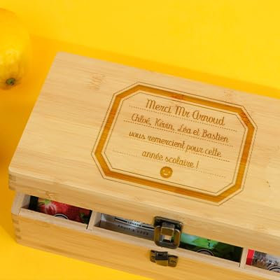 CADEAUX.COM Boîte à thé Personnalisable - 40 Sachets Thé et Tisane - Collection Merci Maitresse - Cadeau d'Anniversaire - Cadeau Maitresse d'École - Cadeau Femme - Cadeau Fin d'Année Maitresse
