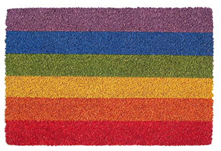 Nicola Spring Coir Door Mat - 60 x 40cm - Rainbow - Pack of 1 - Decorative Indoor Front Door Floor Mat Entry Dirt Trapper Rug Outdoor Boot Scraper Non Slip Backing Doormat