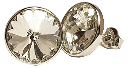 IohanaSchmuck Damen Solitaire Ohrringe Ohrstecker Silber mit hochwertigen Marken Kristalle Rivoli 12mm, Farbe: Crystal, handmade, eigene Herstellung