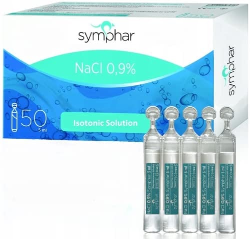NaCl 09% Cloruro de sodio para inhalación Solución salina isotónica estéril 0.9 para humificación de las vías respiratorias, ojos y nariz, 50 viales de dosis unitarias de 5 ml, h