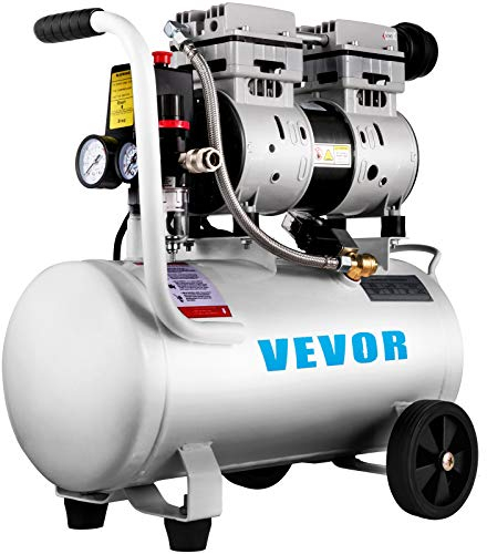 VEVOR Compresseur d’Air Sans Huile 25 L, Compresseur d'Air Horizontal à Faible Bruit, Moteur en cuivre, convient à la réparation à domicile/le gonflage des pneus/le nettoyage du chauffage au sol