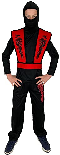 Foxxeo rotes Ninja Kostüm für Jungen - GröÃŸe 110-152 - roter Ninja Kämpfer für Kinder Fasching Karneval, GröÃŸe:146/152