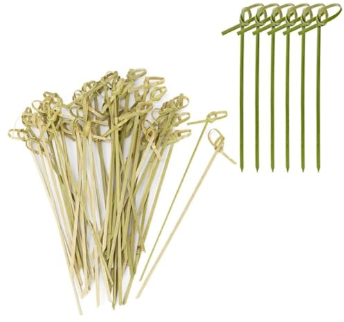 ZHjuju Cocktail Skewers, Pack of 100 Finger Food Skewers, Wooden Skewers, Bamboo Knotted Finger Food, Organic Bamboo Cocktail Skewers for Parties, Canapes, Catering, Barbecue, Wedding, Crafts