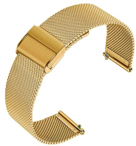 Quick Release Watch Strap,Mesh Woven Metal Watch Band Clasp for Men and Women,Universal Watchband for Smart Watches Fossil Watch strap and Seiko Watches 18mm Gold Double Buckle