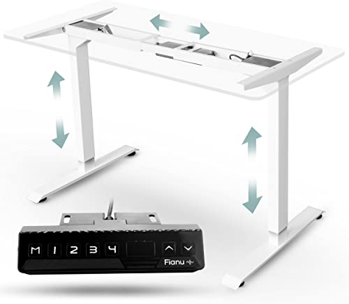 Fianu®️ Höhenverstellbarer Schreibtisch elektrisch Gestell TÜV GS geprüft für Stehschreibtisch 2 Motoren mit Anti-Kollisionsschutz 4 Speicherplätze bis 100kg Tragkraft (White)