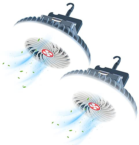 XTAUTO Portable Camping Fan with LED Lantern USB Rechargeable Waterproof Tent Fan with Hanging Hook Magnet Survival Kits for Indoor Outdoor Hiking Car Office Desk Outdoor Emergency Power Outage 2-pack