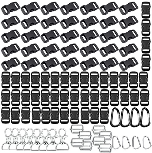 HUAZIZ 80 Pezzi 1cm Fibbie Regolabili Laterali in Plastica,Fibbia per Zaino Mini Fibbie di Rilascio di Plastica Clip per Zaino,1.5cm Ganci Girevoli in Metallo Argentato