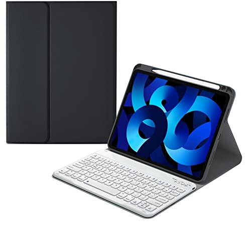 kaitesi Keyboard Case for iPad Pro 11 (4th/3rd/2nd/1st Gen) Concave Keys - Detachable Bluetooth Color Keyboard Leather Folio Smart Cover Support Pencil Charging (Black+White)