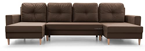 Wohnlandschaft Ecksofa U-Form mit Schlaffunktion Eckcouch mit Bettkasten Sofa Couch Polsterecke U-Sofa - 300x142x90 cm - Carl U (Braun)