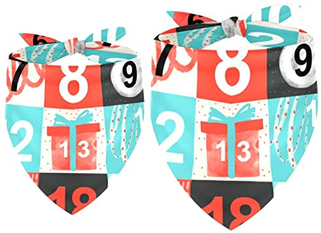 Hundehalstücher, quadratisch, Weihnachts-Kalender, Haustierschal, Chiffon-Bandana, Dreieck-Lätzchen, Zubehör für kleine, mittelgroße und große Hunde, Welpen, Haustiere, 2 Stück