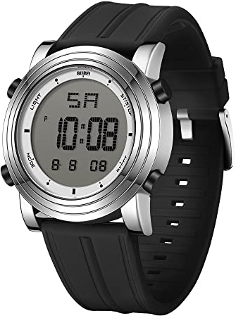 BUREI Minimalistische Sportuhr wasserdichte Digitaluhren Herren mit Weitwinkel-Metallgehäuse Helles Display Gummiband Armbanduhr für Herren Damen