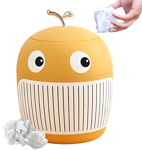 Jauhmui Niedlicher Mini-Desktop-Papierkorb mit Deckel,Plastik-Wale-Abfallkorb,Klein Tischabfalleimer,Büro Tischmülleimer,Kompaktes Design Mini Kosmetikeimer,für Küchen-Badezimmer-Schreibtisch (Gelb)