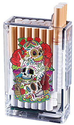 Zigarettenetui mit USB-Feuerzeug, 20 Stück, normale Größe, wiederaufladbar, winddicht, flammenlos, USB, elektrisches Feuerzeug 2 in 1 (Skull 2)
