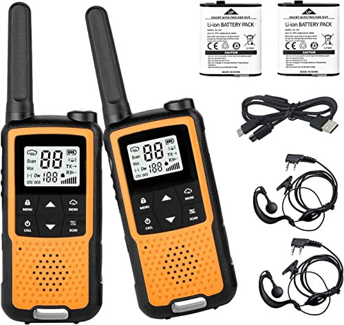 Walkie Talkie Rechargeable, Greaval PMR446 Two Way Radio, 22 Channels Long Range Walkie Talkies for Adults, License Free Walky Talky with Earpiece and USB Cable (Orange 2 Pack)