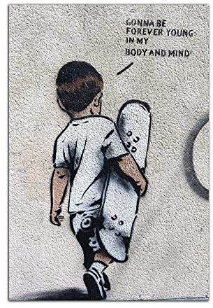 HOPNRU Banksy Graffiti Street Wandkunst Bild Skate Boy Poster Poster Druck Leinwand Gemälde Modern Home Kinderzimmer Dekor Geschenk (20x30cm-Ohne Rahmen)