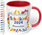 Geschenk zur Einschulung für Mädchen und Jungen: Tasse „Schulkind 2025“ - mit NOTIZBLOCK-Motiv - personalisiert mit Namen für Erstklässler - kleines Geschenk für Schüler 1. Klasse, Rot