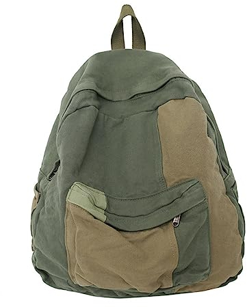 MININAI Vintage Canvas Rucksack für Damen Herren Grunge Hippie Boho Patchwork Rucksack College Büchertasche Reise Casual Daypack, Grün, Einheitsgröße, Tagesrucksäcke